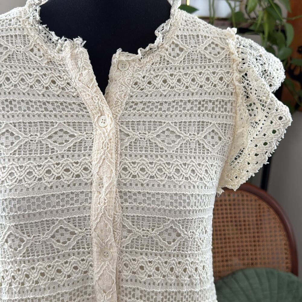 Carly Jean Los Angeles Lainey Cream Lace Button Up Cap Sleeve Mini Dress - Picture 3 of 5